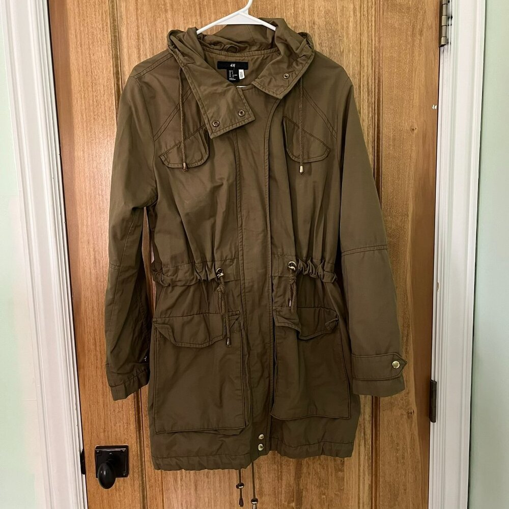 H&M | Vintage 2000s Long Anorak Jacket | Small, Oversized, Utility, Green